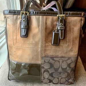 Coach Leather Patchwork Canvas Suede Handbag